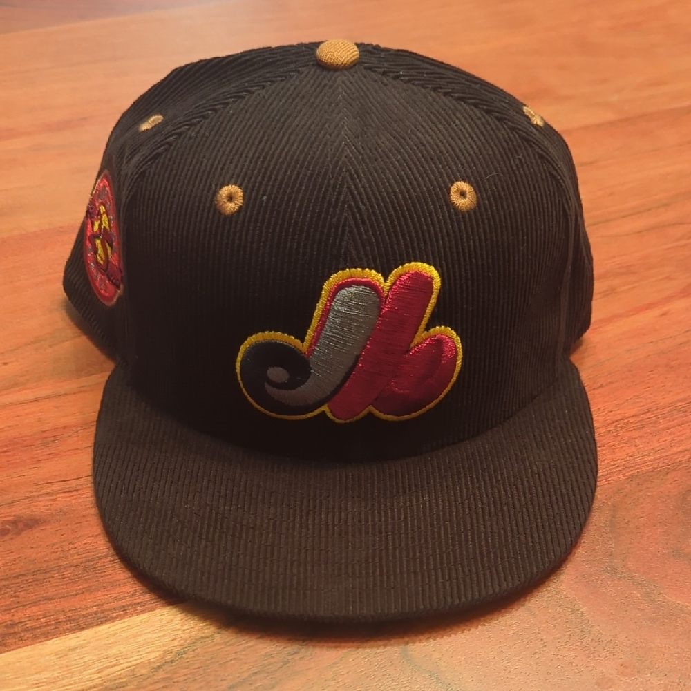 Montreal Expos Black Corduroy Fitted Hat With 25 Anniversary Sidepatch